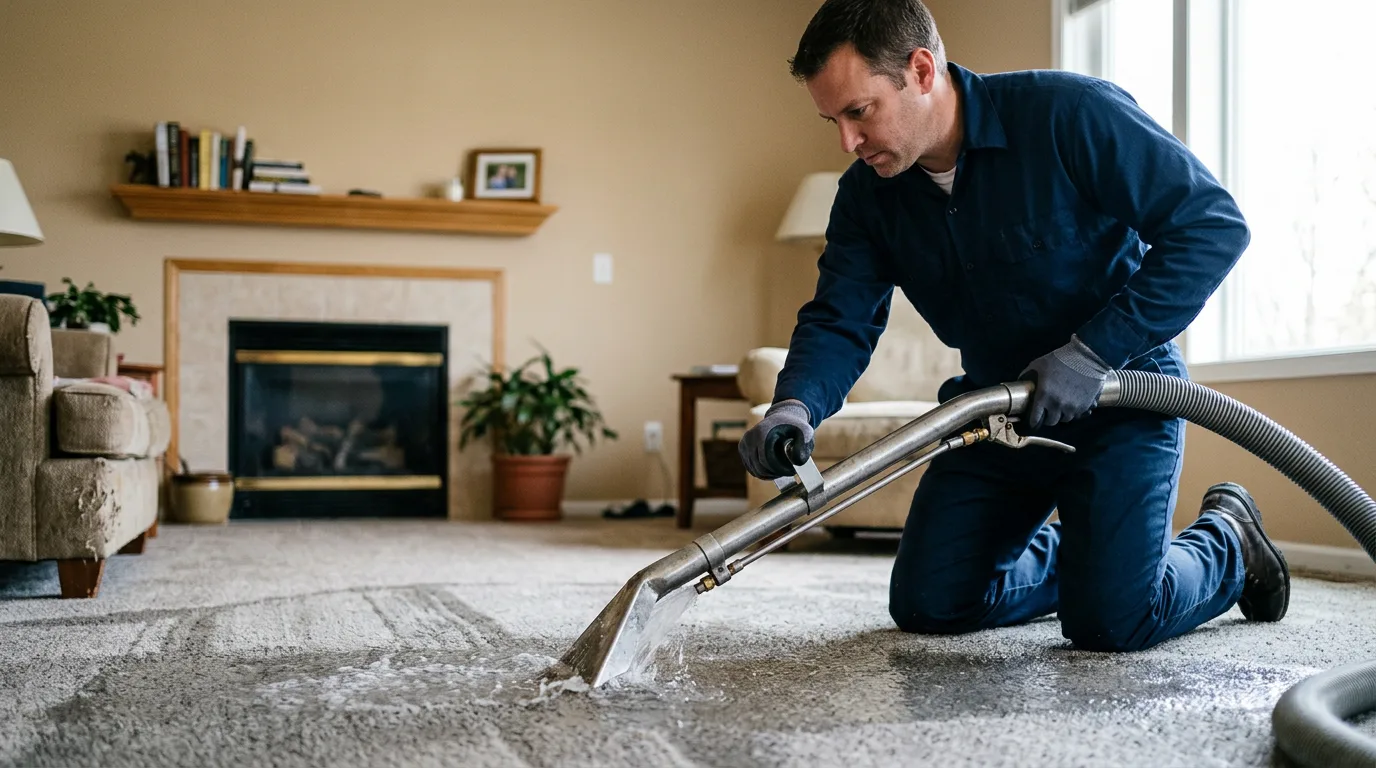 Water damage restoration technician working near East Rutherford, NJ